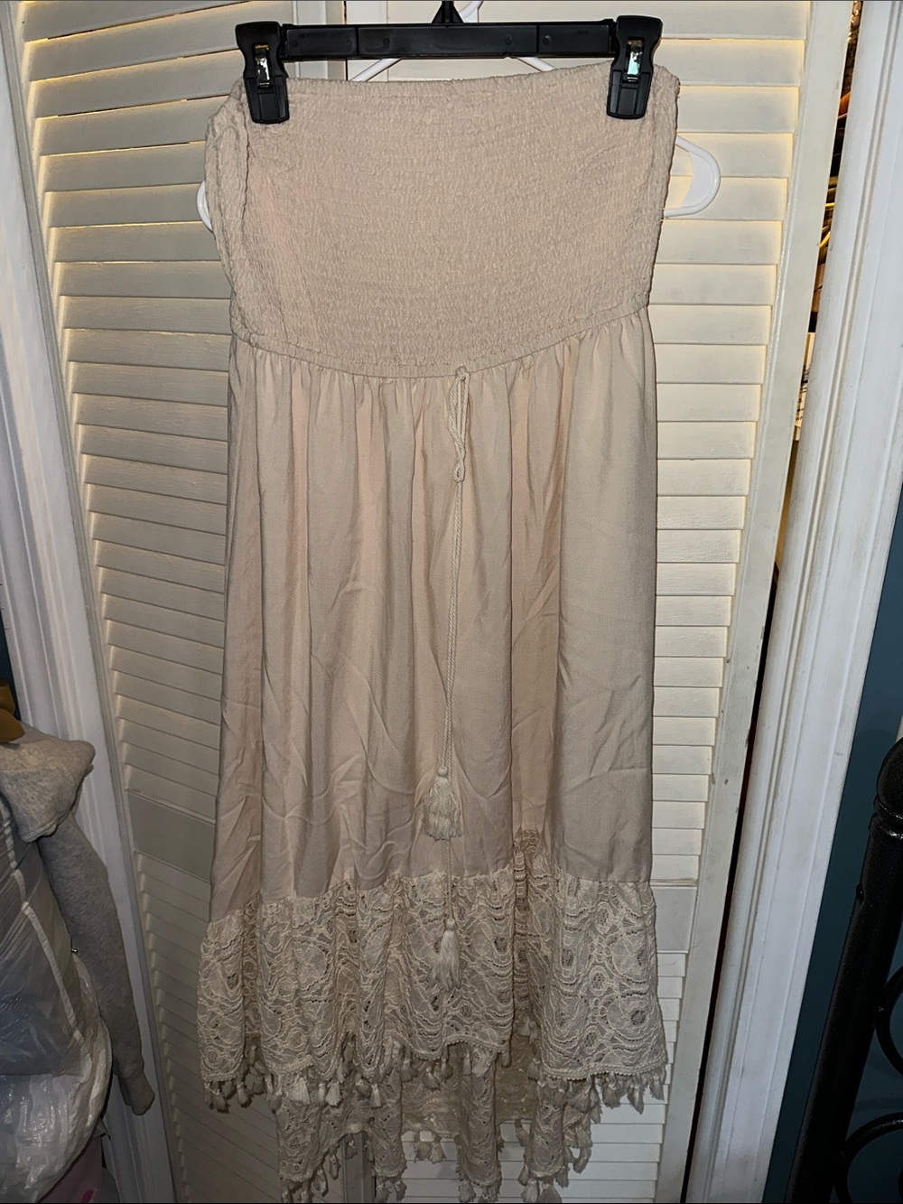 Cupshe Beige Strapless Boho Maxi Dress